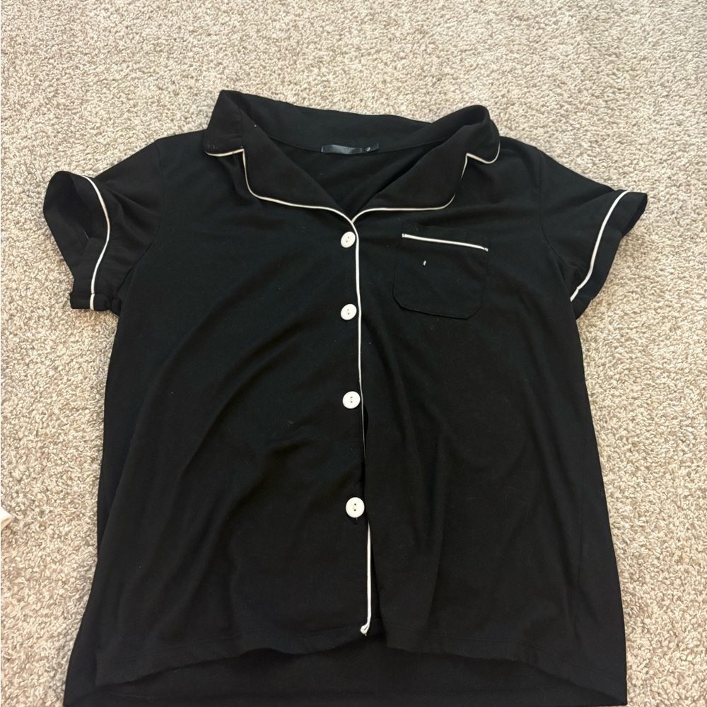 Black Women's Pajama Top with White Trim